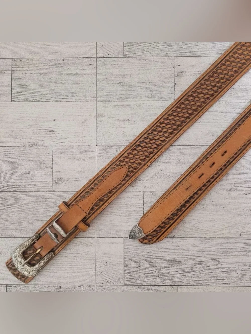 Unbranded Brown Leather Basket Weave Rodeo Western Cowboy Ranger Belt Men's 32